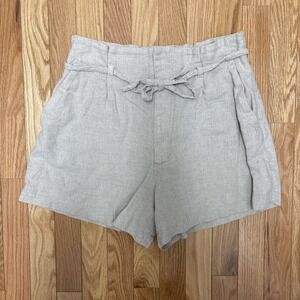 Abercrombie & Fitch Linen Blend Pleated High Rise Khaki Shorts Women's - Medium
